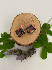 tiny world floral earrings Rose gold recycled copper electroplated dried flower earrings made in usa simple wealth art
