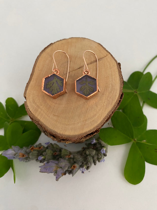 tiny world floral earrings Rose gold recycled copper electroplated dried flower earrings made in usa simple wealth art
