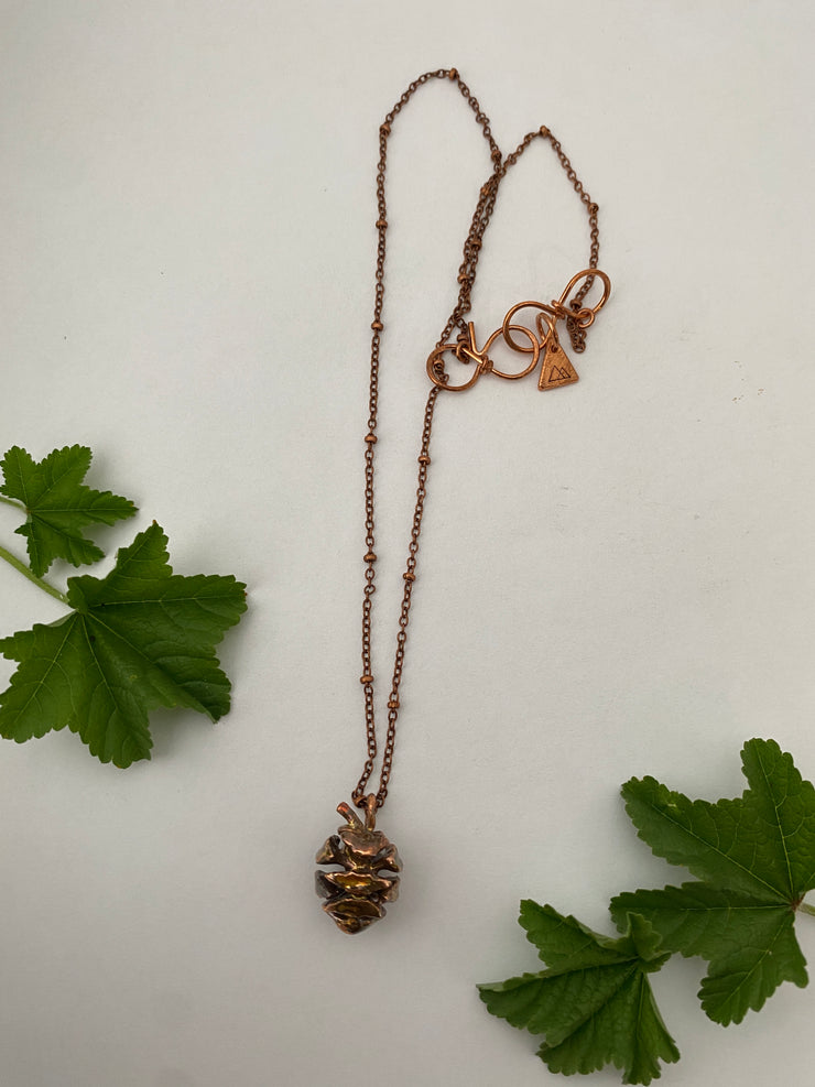Recycled copper electroplated redwood cone sequia semperviren necklace handmade in usa simple wealth art