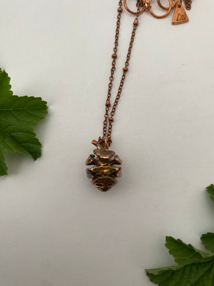 Recycled copper electroplated redwood cone sequia semperviren necklace handmade in usa simple wealth art