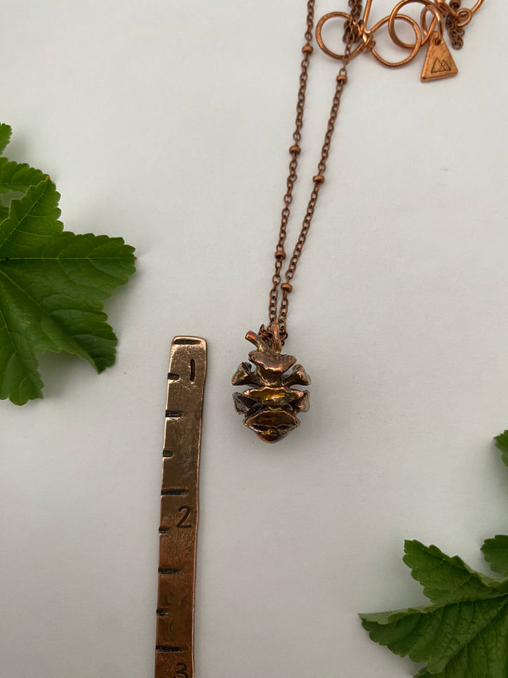 Recycled copper electroplated redwood cone sequia semperviren necklace handmade in usa simple wealth art