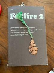 electroplated oak leaf recycled copper bookmark tassel bibliophile made in usa simple wealth art