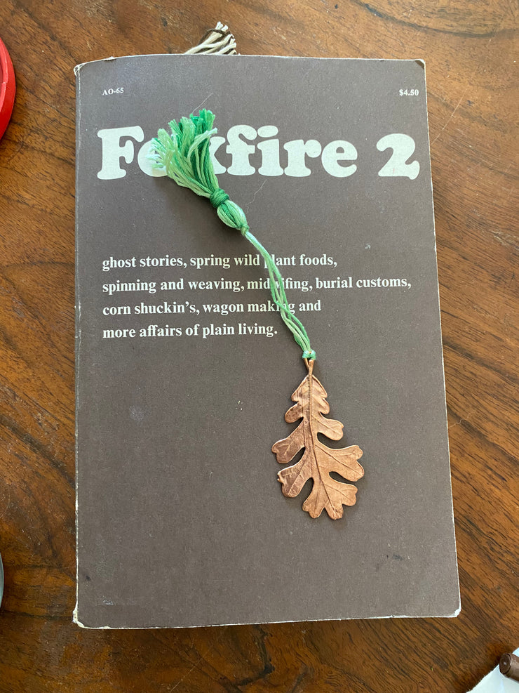 electroplated oak leaf recycled copper bookmark tassel bibliophile made in usa simple wealth art