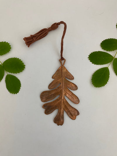 electroplated oak leaf recycled copper bookmark tassel bibliophile made in usa simple wealth art