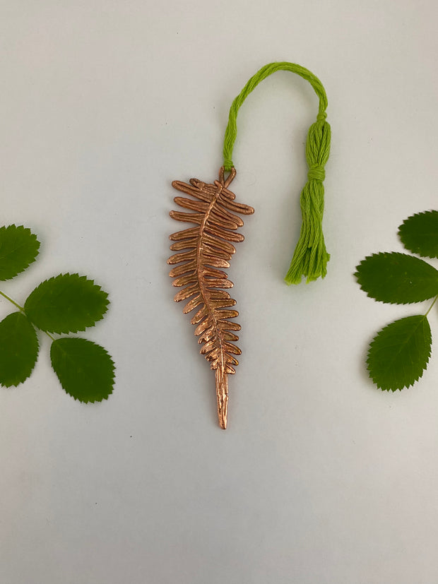 electroplated fern leaf recycled copper bookmark tassel bibliophile made in usa simple wealth art