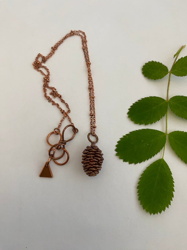 recycled copper alder cone necklace electroplate simple wealth art made in usa nature lover gift