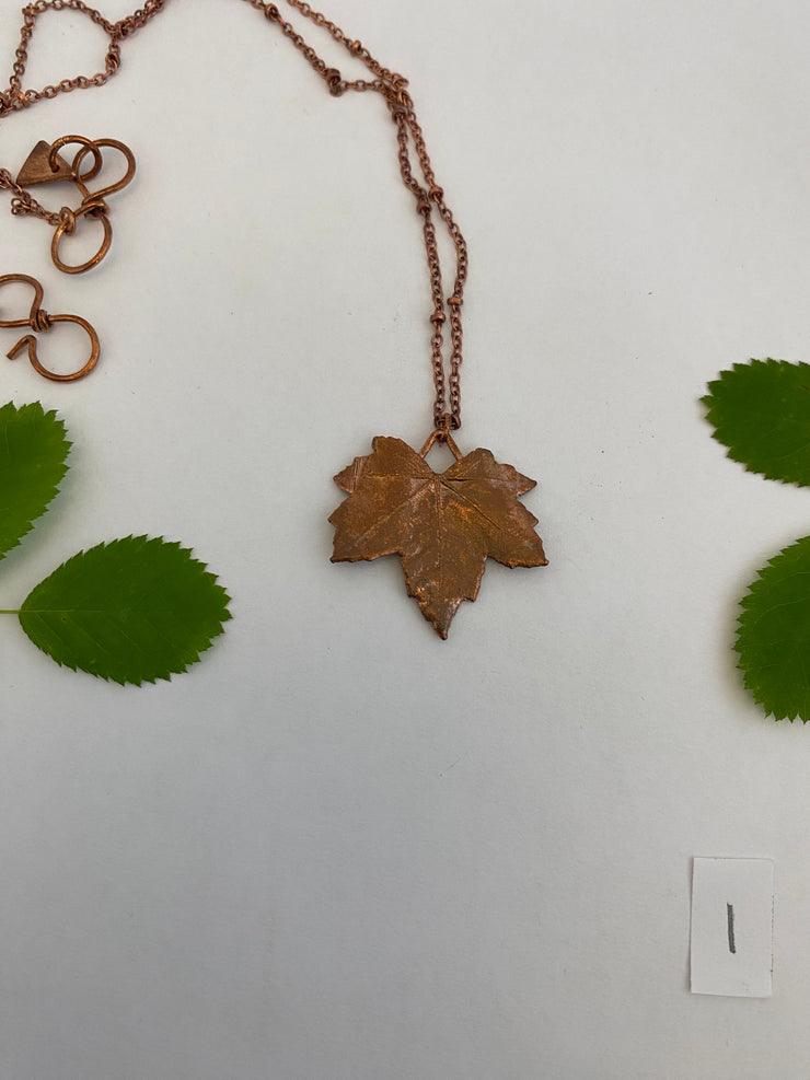 mallow leaf necklace electroplated recycled copper made in usa simple wealth art handmade