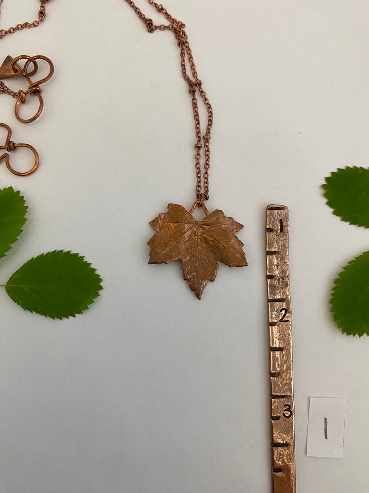 mallow leaf necklace electroplated recycled copper made in usa simple wealth art handmade