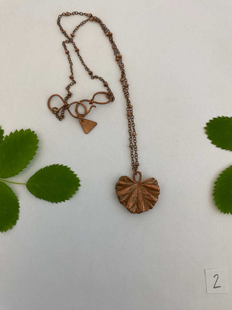 mallow leaf necklace electroplated recycled copper made in usa simple wealth art handmade