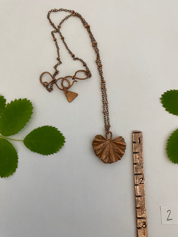mallow leaf necklace electroplated recycled copper made in usa simple wealth art handmade