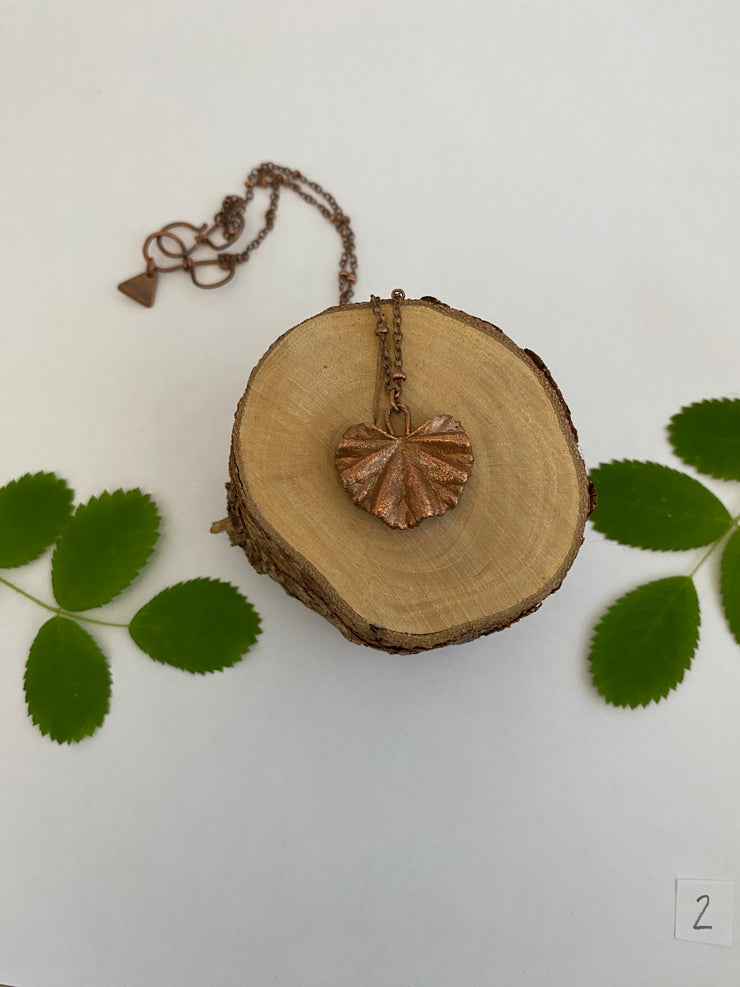 mallow leaf necklace electroplated recycled copper made in usa simple wealth art handmade