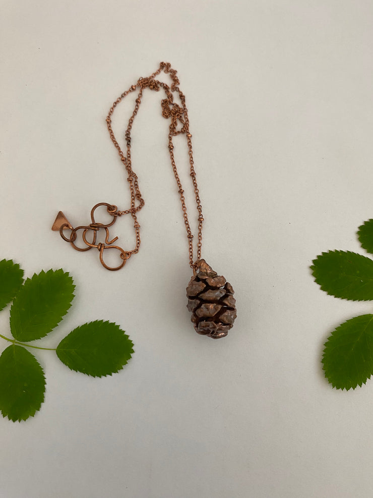 Recycled copper electroplated redwood cone sequia semperviren necklace handmade in usa simple wealth art