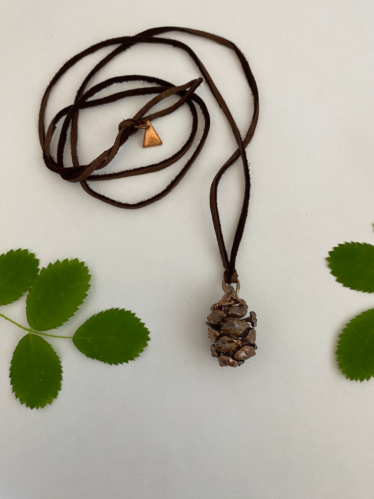 Recycled copper electroplated redwood cone sequia semperviren necklace handmade in usa simple wealth art