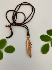 real dove feather recycled copper electroplated deerskin cord necklace handmade in the usa simple wealth art