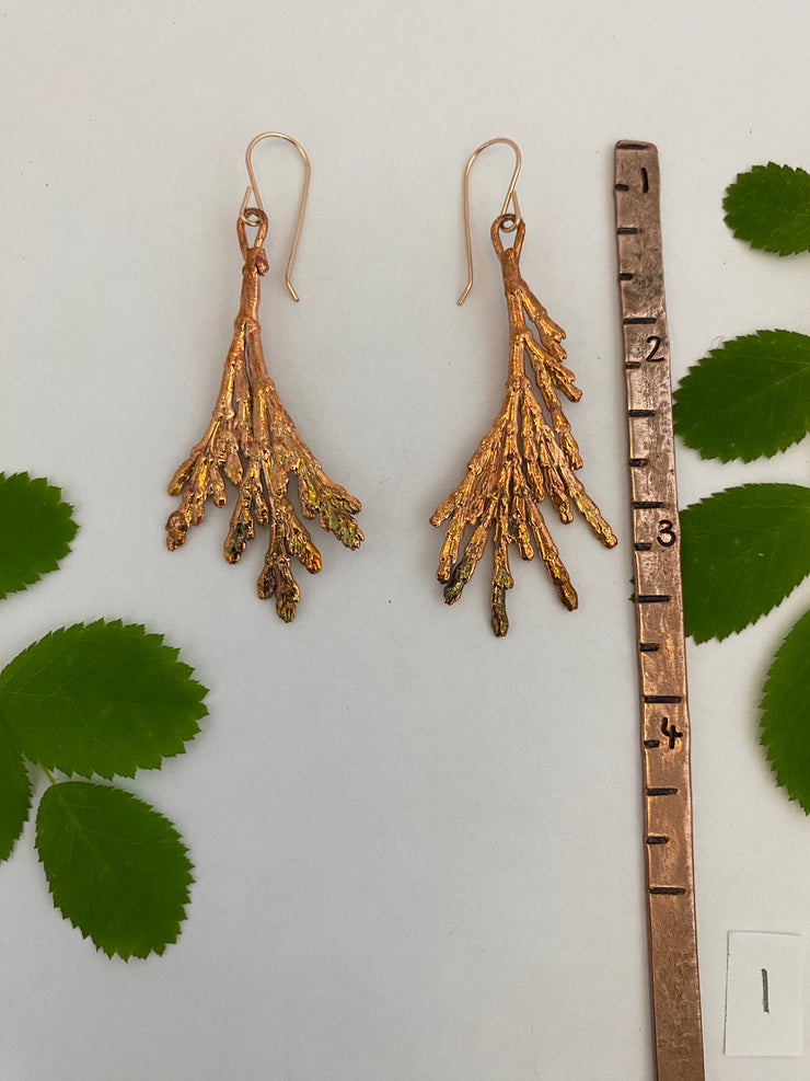 real western red cedar spray electroplated in recycled copper 14 karat rose gold handmade in usa simple wealth art 
