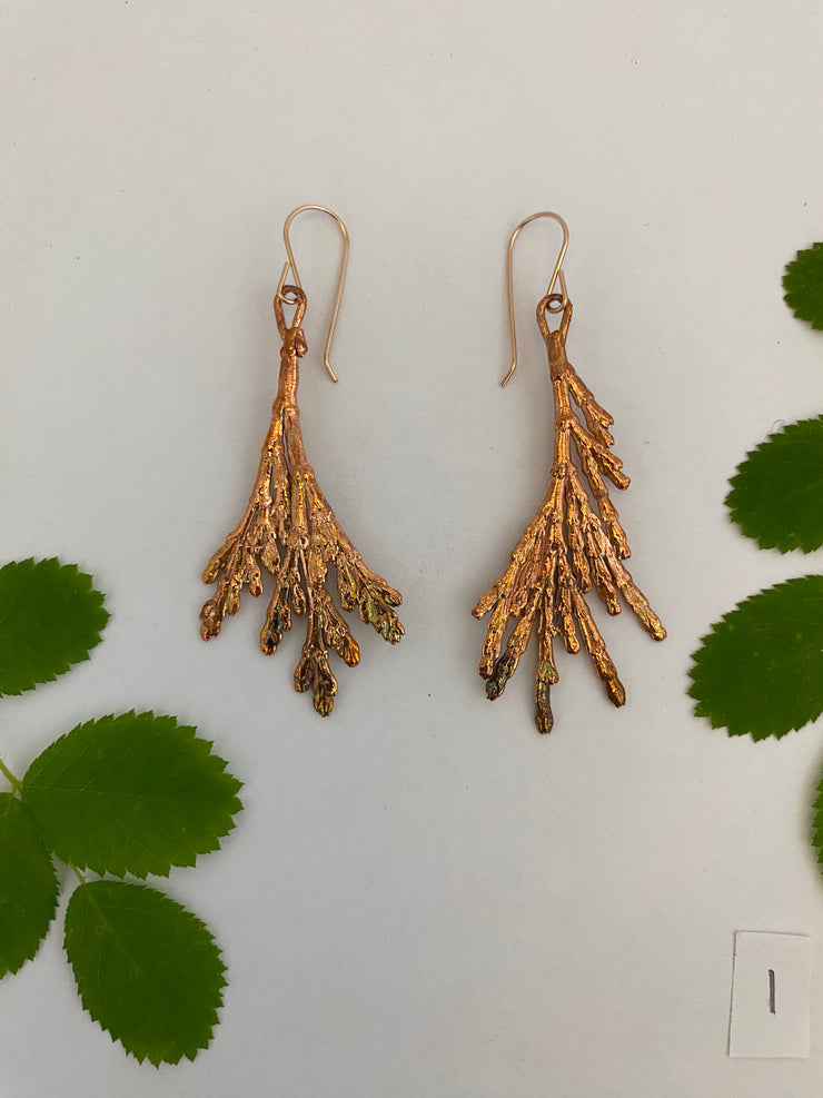 real western red cedar spray electroplated in recycled copper 14 karat rose gold handmade in usa simple wealth art 