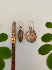 Recycled copper black oak or coastal oak electroplated leaf and real acorn earrings 14 karat gold earwire simple wealth art made in usa