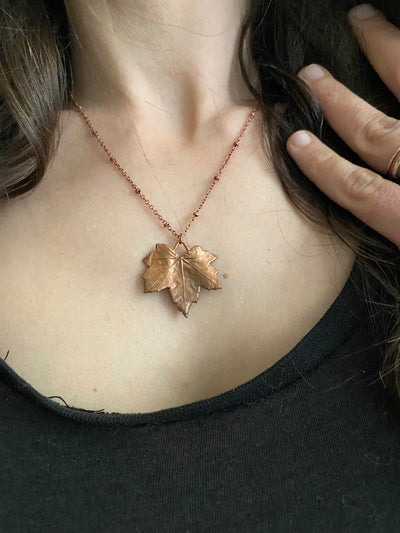mallow leaf necklace electroplated recycled copper made in usa simple wealth art handmade