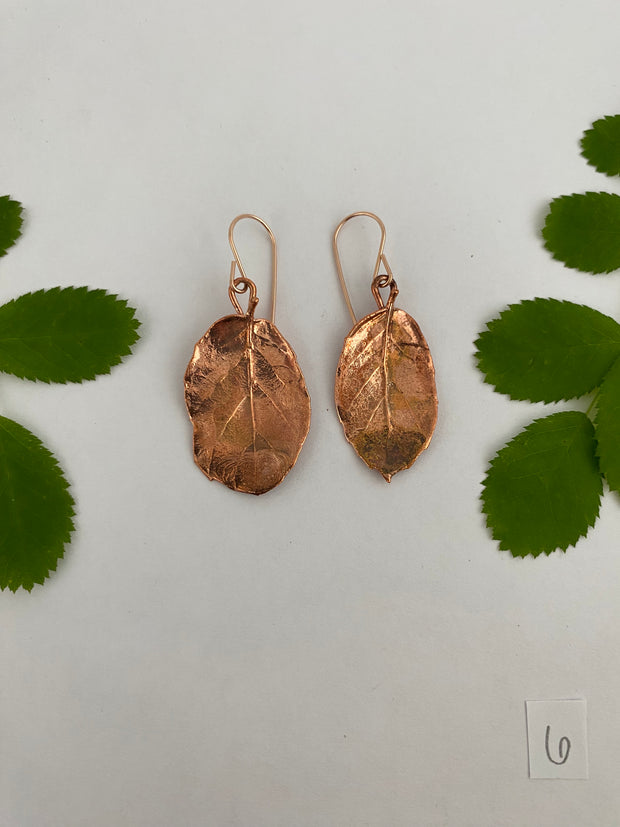 real oak leaf recycled copper electroplated earrings 14 karat rose gold handmade in usa simple wealth art