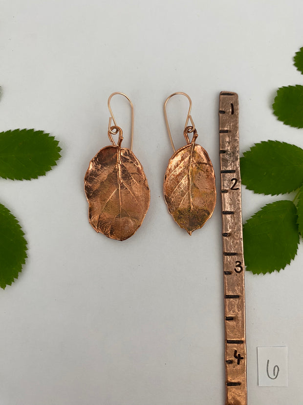real oak leaf recycled copper electroplated earrings 14 karat rose gold handmade in usa simple wealth art