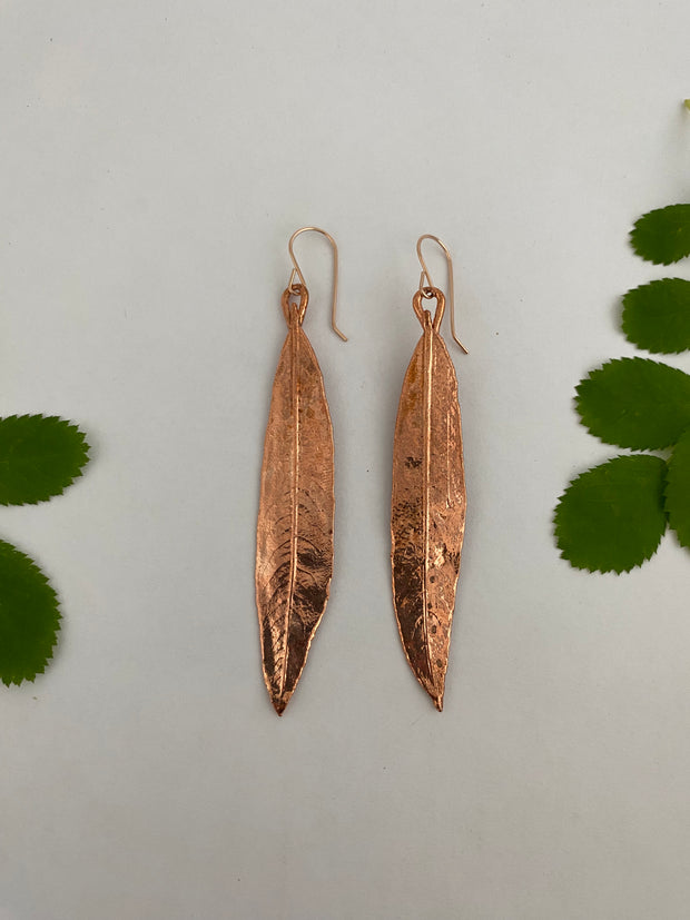 real willow leaves recycled copper electroplated 14 karat rose gold handmade in the usa simple wealth art