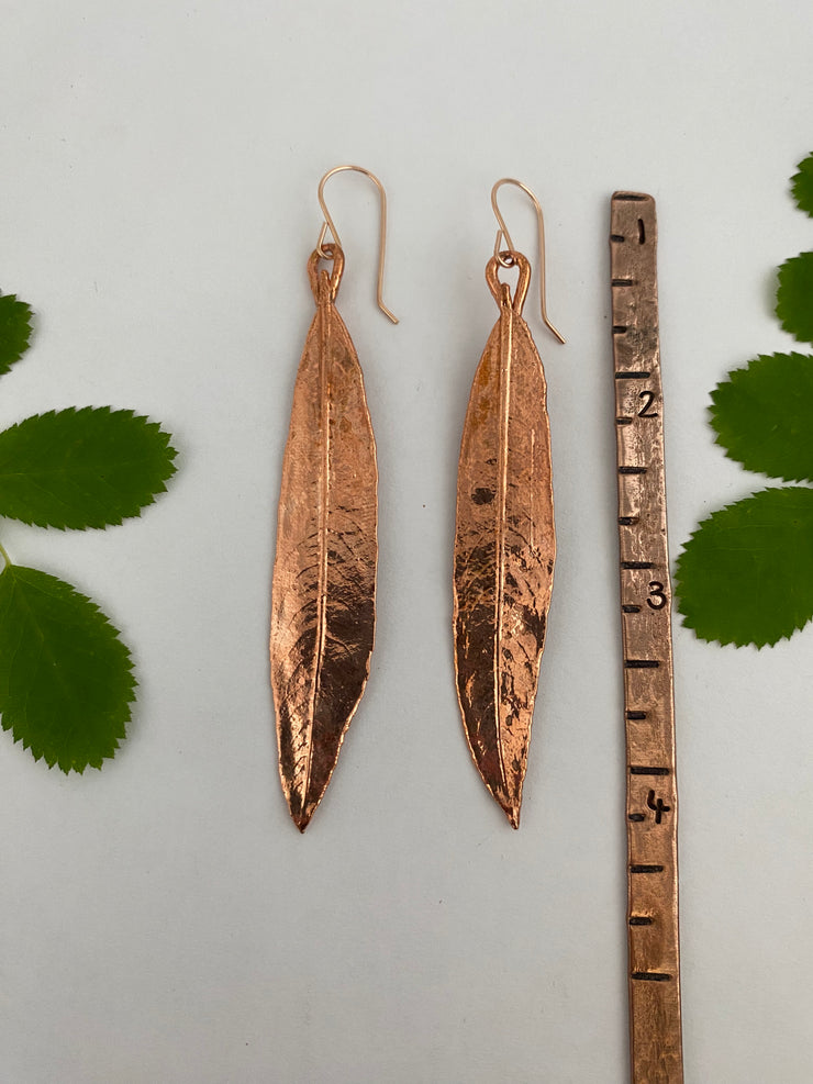 real willow leaves recycled copper electroplated 14 karat rose gold handmade in the usa simple wealth art