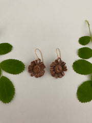 electroformed real daisy flowers recycled copper feverfew earrings simple wealth art made in usa