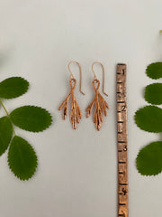 real california poppy leaves electroplated recycled copper handmade 14 karat gold earwires made in usa simple wealth art