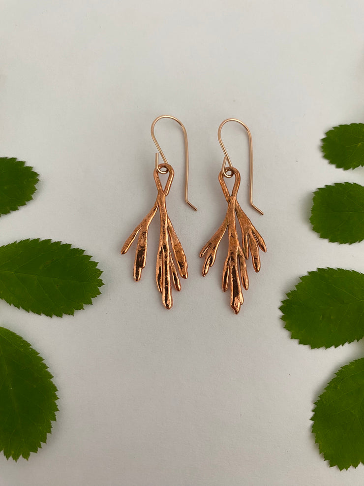 real california poppy leaves electroplated recycled copper handmade 14 karat gold earwires made in usa simple wealth art