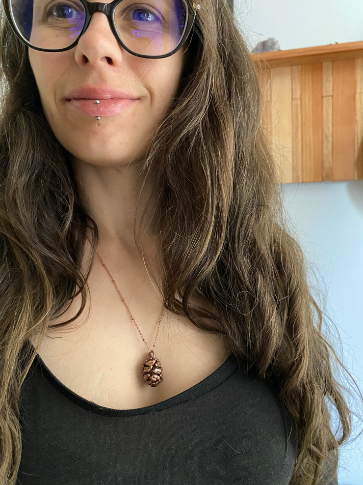 Recycled copper electroplated redwood cone sequia semperviren necklace handmade in usa simple wealth art