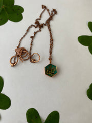 Tiny world necklace recycled copper dried flower resin necklace handmade in usa simple wealth art elderflower and fern