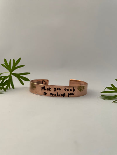 what you seek is seeking you rumi quote recycled copper cuff bracelet 