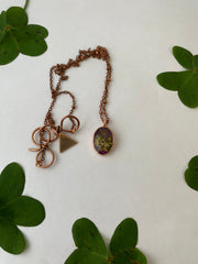 Tiny world necklace recycled copper dried flower resin necklace handmade in usa simple wealth art elderflower and fern