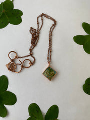 Tiny world necklace recycled copper dried flower resin necklace handmade in usa simple wealth art elderflower and fern