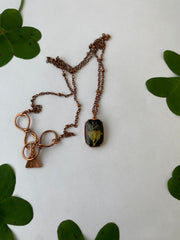 Tiny world necklace recycled copper dried flower resin necklace handmade in usa simple wealth art Yarrow
