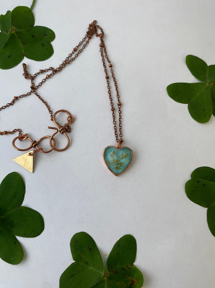 Tiny world necklace recycled copper dried flower resin necklace handmade in usa simple wealth art grass flowers