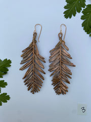 recycled copper electroformed redwood leaf 14 karat gold earrings simple wealth art made in usa