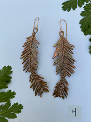 recycled copper electroformed redwood leaf 14 karat gold earrings simple wealth art made in usa