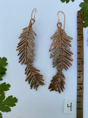 recycled copper electroformed redwood leaf 14 karat gold earrings simple wealth art made in usa
