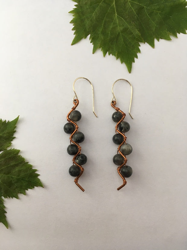 Labradorite recycled copper zig zag earrings simple wealth art made in usa