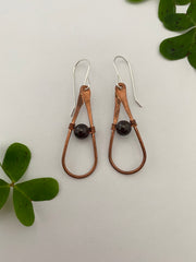 recycled copper natural gemstone sterling silver earrings tear drop made in usa simple wealth art garnet