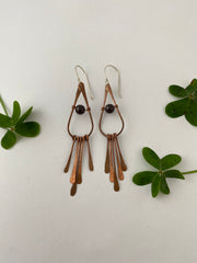 Recycled copper drop with natural gemstone and fringe earring by simple wealth art made in usa