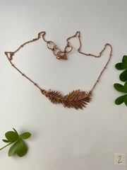Recycled copper redwood leaf necklace simple wealth art made in usa