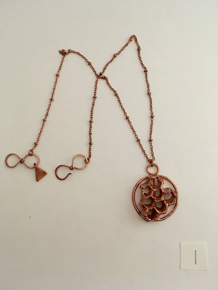 electroformed honeycomb pendant recycled copper made in usa simple wealth art