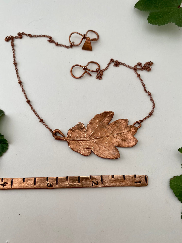 recycled copper electroformed valley oak leaf necklace simple wealth art made in usa