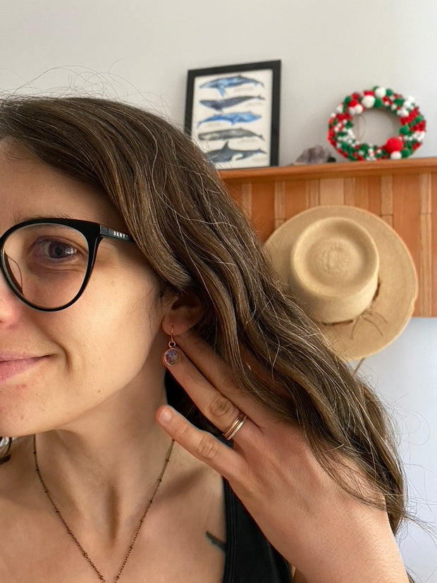 tiny world floral earrings Rose gold recycled copper electroplated dried flower earrings made in usa simple wealth art