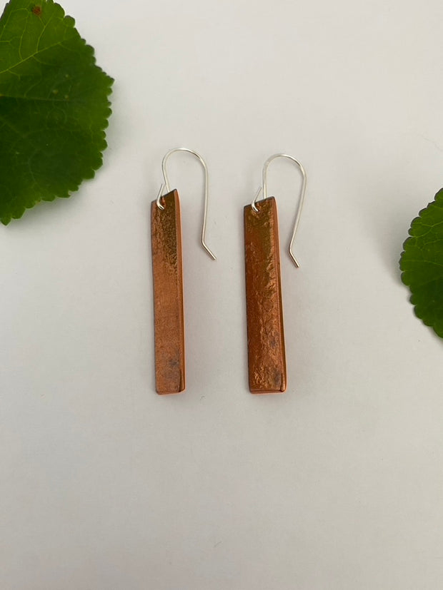 Recycled copper bar earrings sterling silver ear wires simple wealth art made in usa