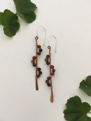 carnelian recycled copper wire wrapped descending stones earrings made in usa simple wealth art