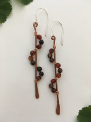 carnelian recycled copper wire wrapped descending stones earrings made in usa simple wealth art