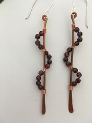 Garnet recycled copper wire wrapped descending stones earrings made in usa simple wealth art